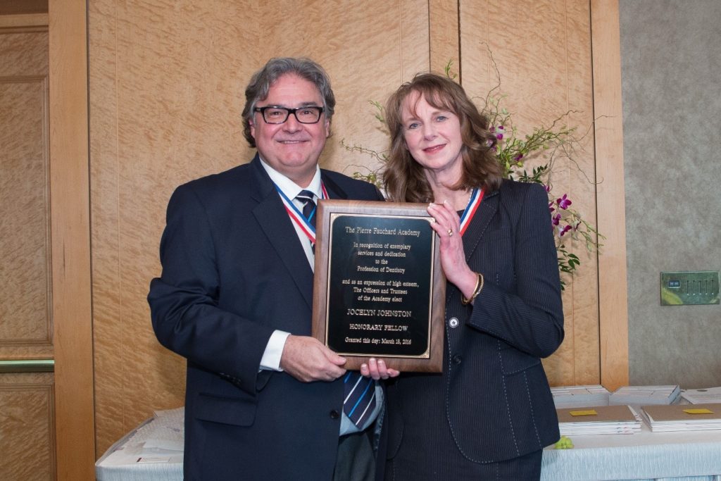 BC section chair, Dr. David Zaparinuk, presented Jocelyn Johnston, executive director of the British Columbia Dental Association, with an Honorary Fellowship into the Pierre Fauchard academy. 
