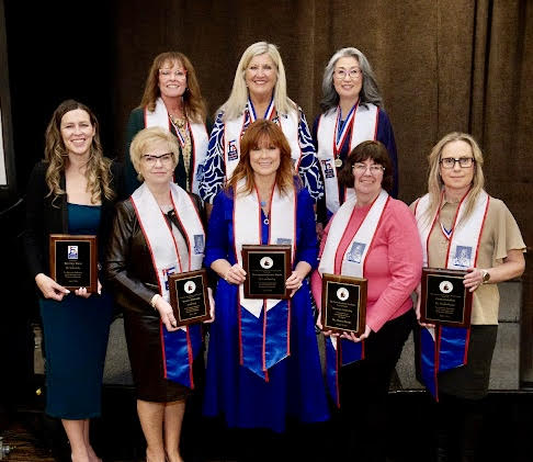 Congratulations to Dr Trista Felty( Past Chair Award), Linda Berg ( Honourary Member Award), Dr Lisa Bentley ( Distinguished Member Award), Donna Bierko( Honourary Member Award), Dr Trenna Reeve( Certificate of Merit).Back Row- Dr Nancy Auyeung (Western Chair), Dr Heather Carr (PFA Canada Trustee), Dr Lesli Hapak (Ontario Chair)